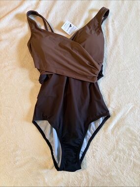 Lands' End Brown Crossover One-Piece Swimsuit